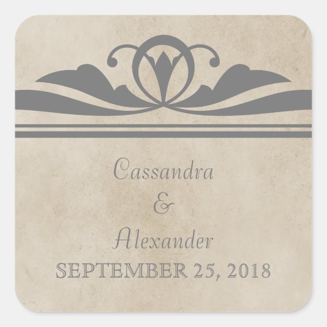 Grey Elegant Deco Wedding Stickers (Front)