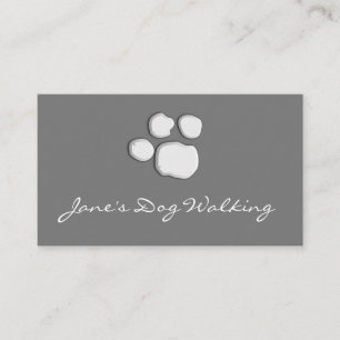 Grey Elegant Dog Walking Paw Print Business Card