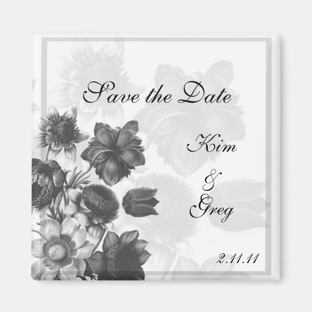 Grey Elegant Flower Wedding Favour Magnets (Front)