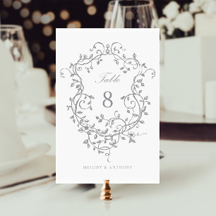 Grey Elegant French Victorian Floral Crest  Table Number