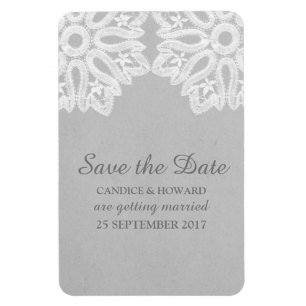 Grey Elegant Lace Save the Date Flexi Magnet