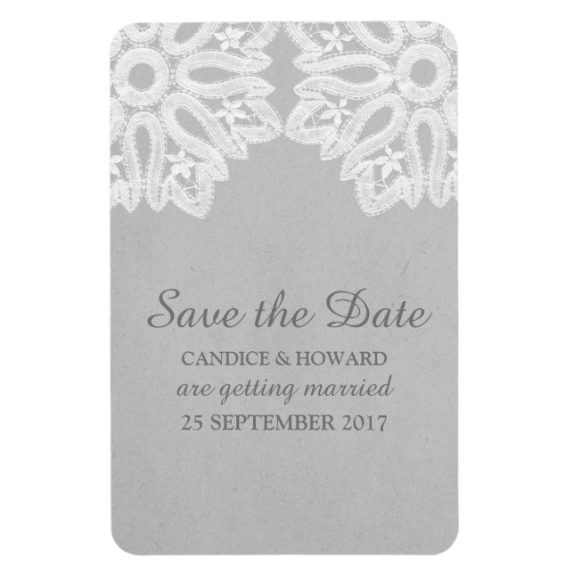 Grey Elegant Lace Save the Date Flexi Magnet (Vertical)