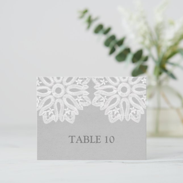 Grey Elegant Lace Table Number Postcard (Standing Front)
