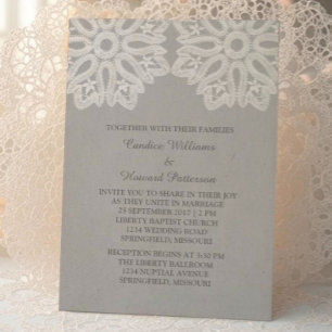 Grey Elegant Lace Wedding Invite