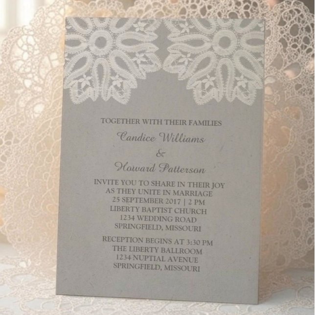 Grey Elegant Lace Wedding Invite (Gray Elegant Lace Wedding Invite)