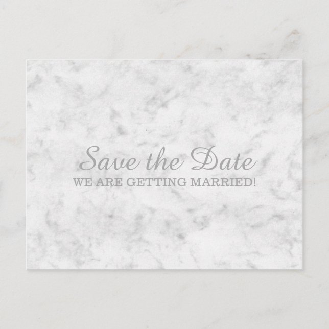 Grey Elegant Marble Save the Date Announcement Postcard (Front)