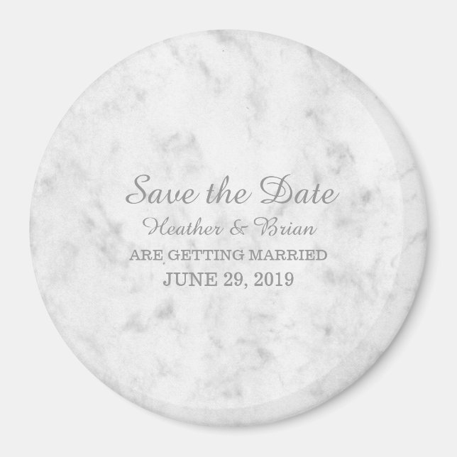 Grey Elegant Marble Save the Date Magnet (Front)