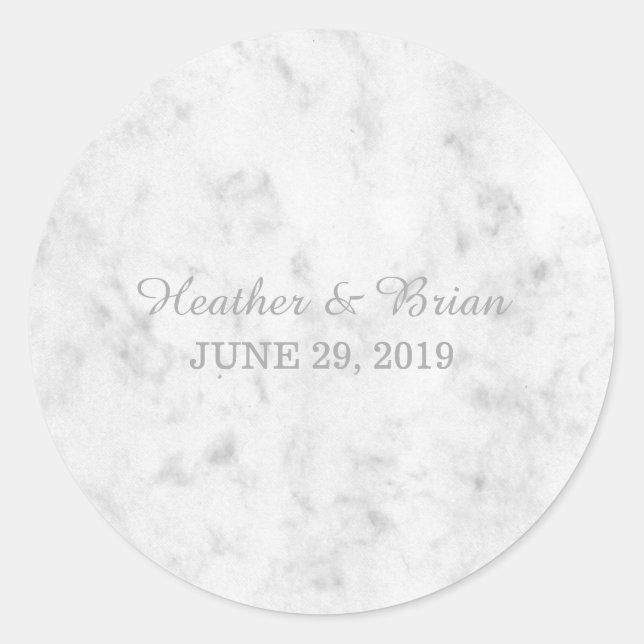 Grey Elegant Marble Wedding Classic Round Sticker (Front)
