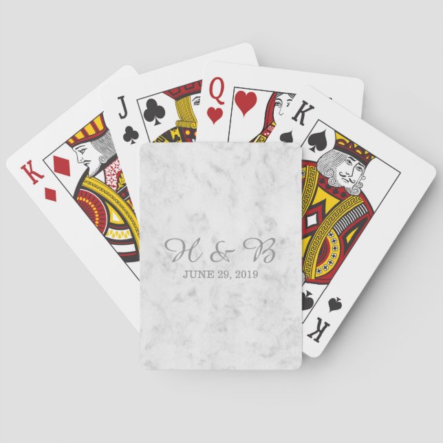 Grey Elegant Marble Wedding Playing Cards (Back)