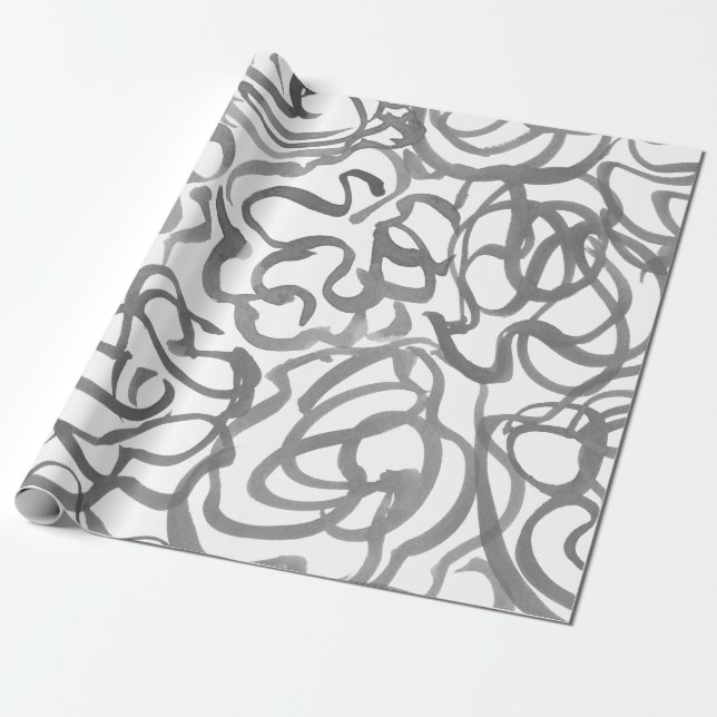 Grey Elegant Neutral  Swirls Abstract Watercolor   Wrapping Paper (Unrolled)