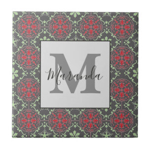 Grey Elegant Nordic Snowflake Winter Monogram Ceramic Tile