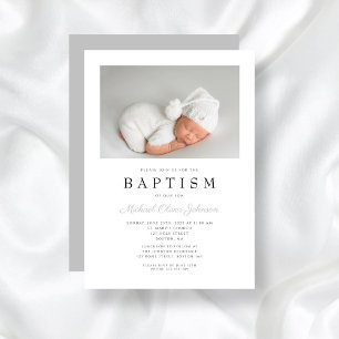 Grey Elegant Photo Boy Baptism Invitation