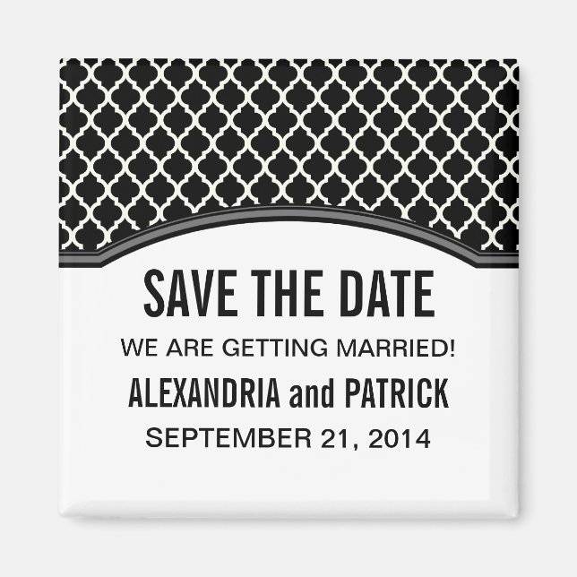 Grey Elegant Quatrefoil Save the Date Magnet (Front)