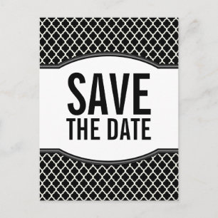 Grey Elegant Quatrefoil Save the Date Postcard