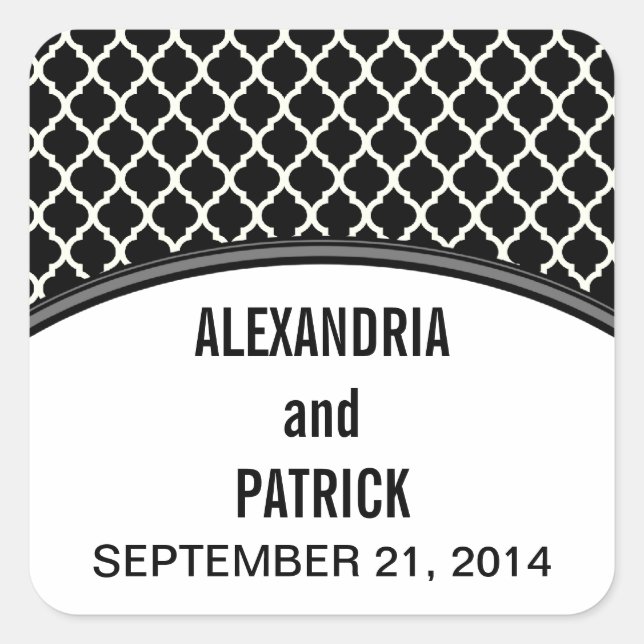 Grey Elegant Quatrefoil Wedding Stickers (Front)