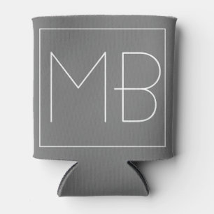 Grey Elegant Unique Monogrammed Can Cooler
