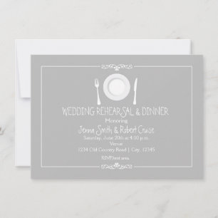 Grey Elegant Wedding Rehearsal Dinner Invitation
