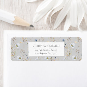 Grey Elegant Winter Wildflower Wedding Addres Return Address Label