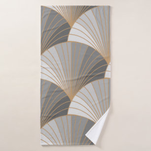 Grey elements with gold outline. seamless pattern. bath towel