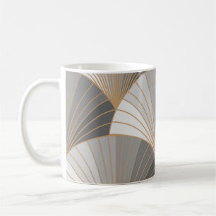 Grey elements with gold outline. seamless pattern. coffee mug
