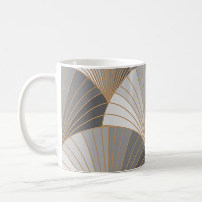 Grey elements with gold outline. seamless pattern. coffee mug (Left)