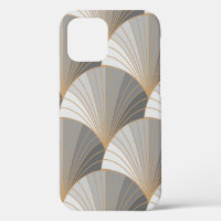 Grey elements with gold outline. seamless pattern.