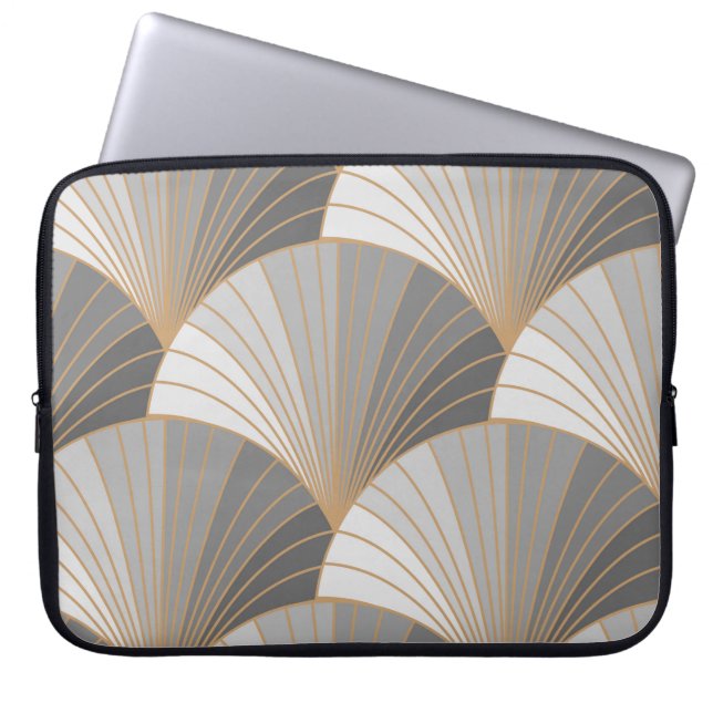 Grey elements with gold outline. seamless pattern. laptop sleeve (Front)