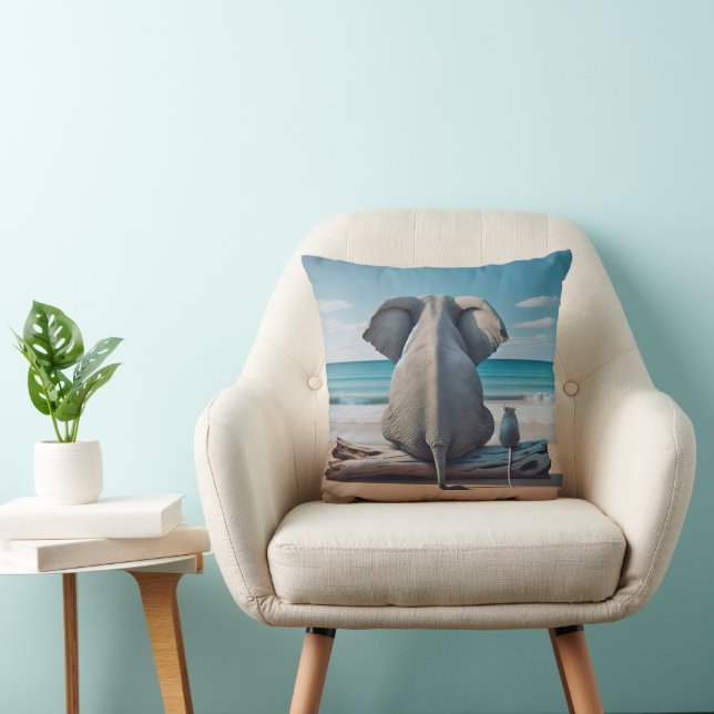 Grey Elephant and Mouse On Driftwood Cushion (Chair)