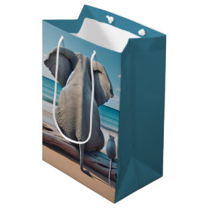 Grey Elephant and Mouse On Driftwood Medium Gift Bag