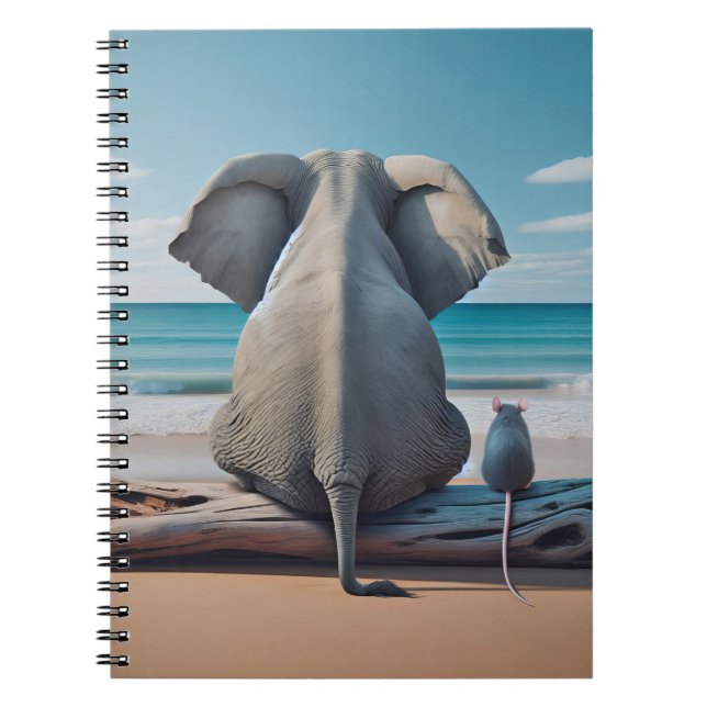 Grey Elephant and Mouse On Driftwood Notebook (Front)