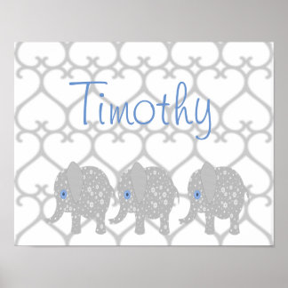 Grey Elephant Baby Nursery Art Poster
