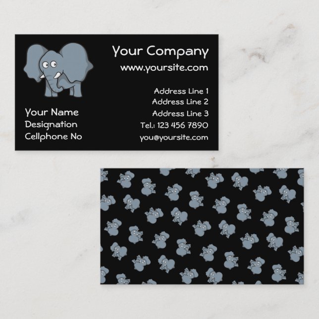 Grey elephant cartoon business card (Front/Back)