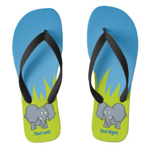 Grey elephant cartoon flip flops