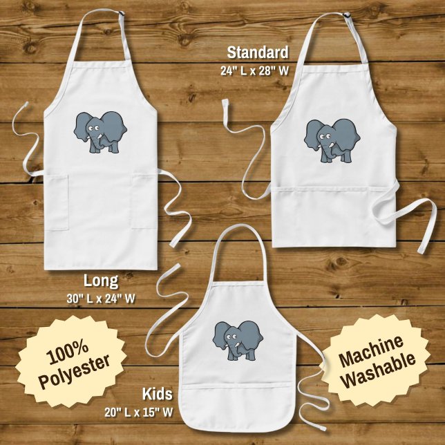 Grey elephant cartoon long apron (Creator Uploaded)