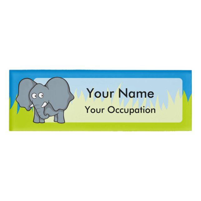 Grey elephant cartoon name tag (Front)