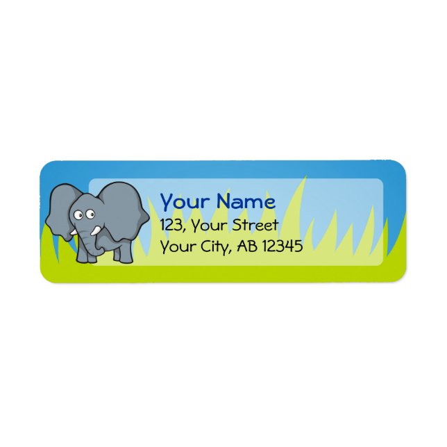 Grey elephant cartoon return address label (Front)