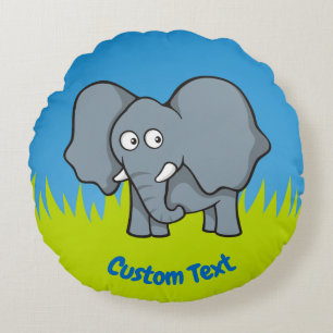 Grey elephant cartoon round pillow
