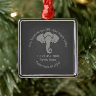 Grey Elephant Family Home Address Republican Metal Ornament