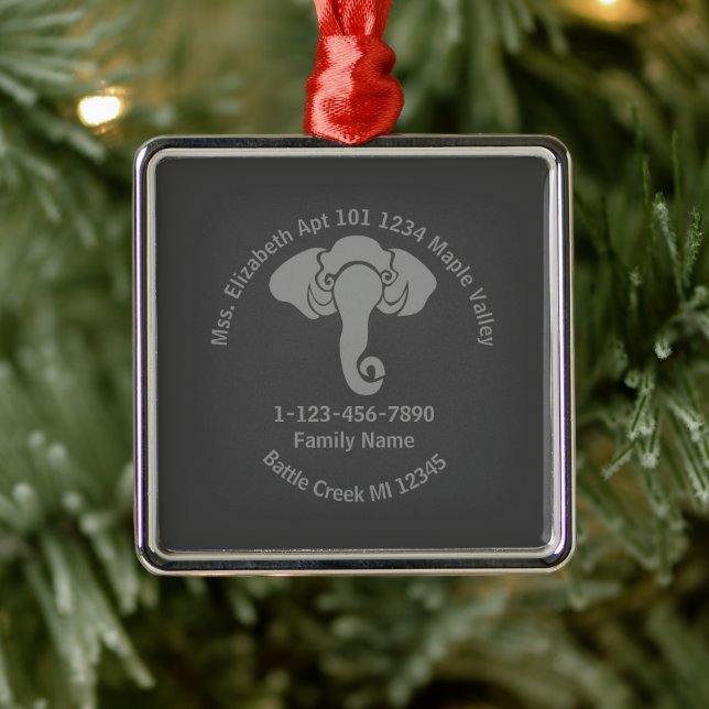 Grey Elephant  Family Home Address Republican  Metal Ornament (Tree)