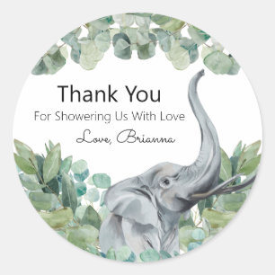 Grey Elephant Greenery Baby Shower Thank You Classic Round Sticker