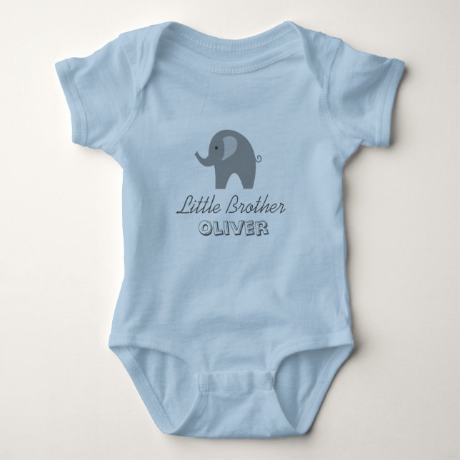 Grey elephant little brother baby romper bodysuit (Front)