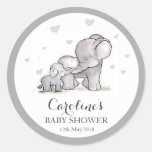 Grey Elephant Love Blue Baby Shower Sticker Classic Round Sticker