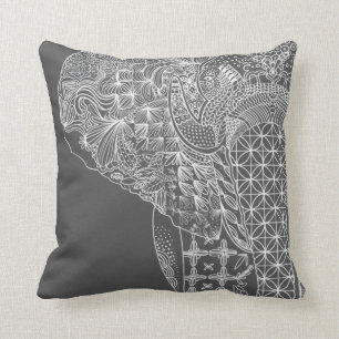Grey Elephant Pattern Throw Pillo Cushion