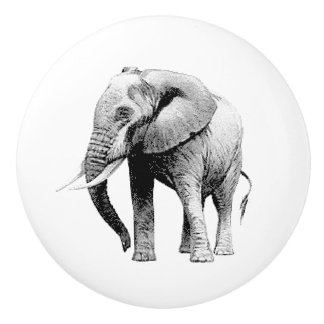 Grey Elephant realistic graphic Ceramic Knob (Front)