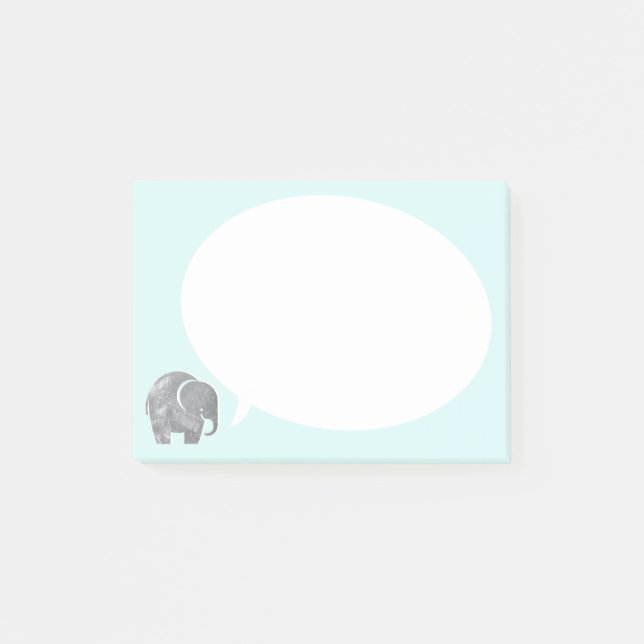 Grey Elephant with Speech Bubble on Ice Blue Post-it Notes (Front)