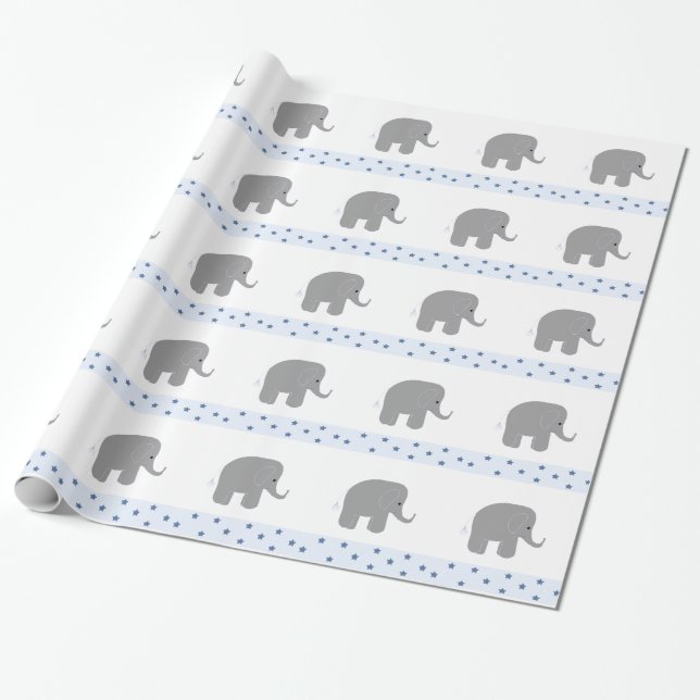 Grey Elephants with a Border of Stars Wrapping Paper (Unrolled)