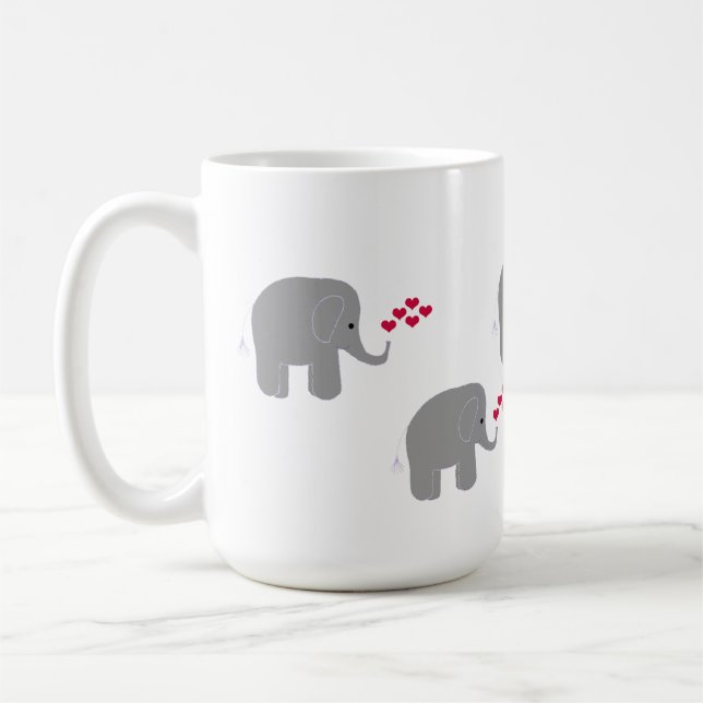 Grey Elephants with Sprays of Red Hearts Coffee Mug (Left)