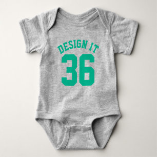 Grey & Emerald Green Baby   Sports Jersey Design Baby Bodysuit
