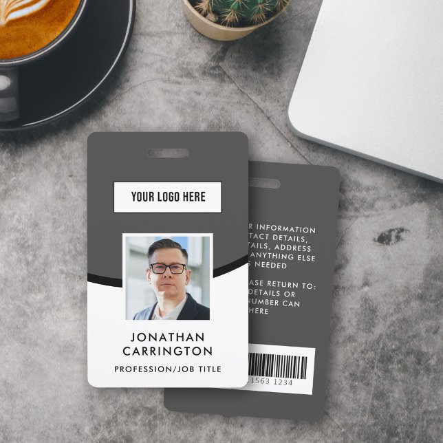 Grey Employee ID Logo Photo Barcode Badge (Creator Uploaded)
