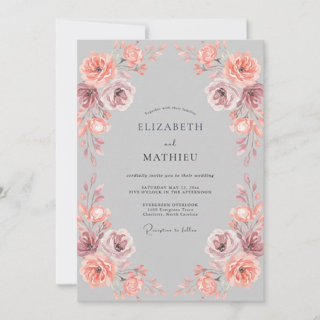 Grey Enchanting Botanical Wedding Invitation (Front)